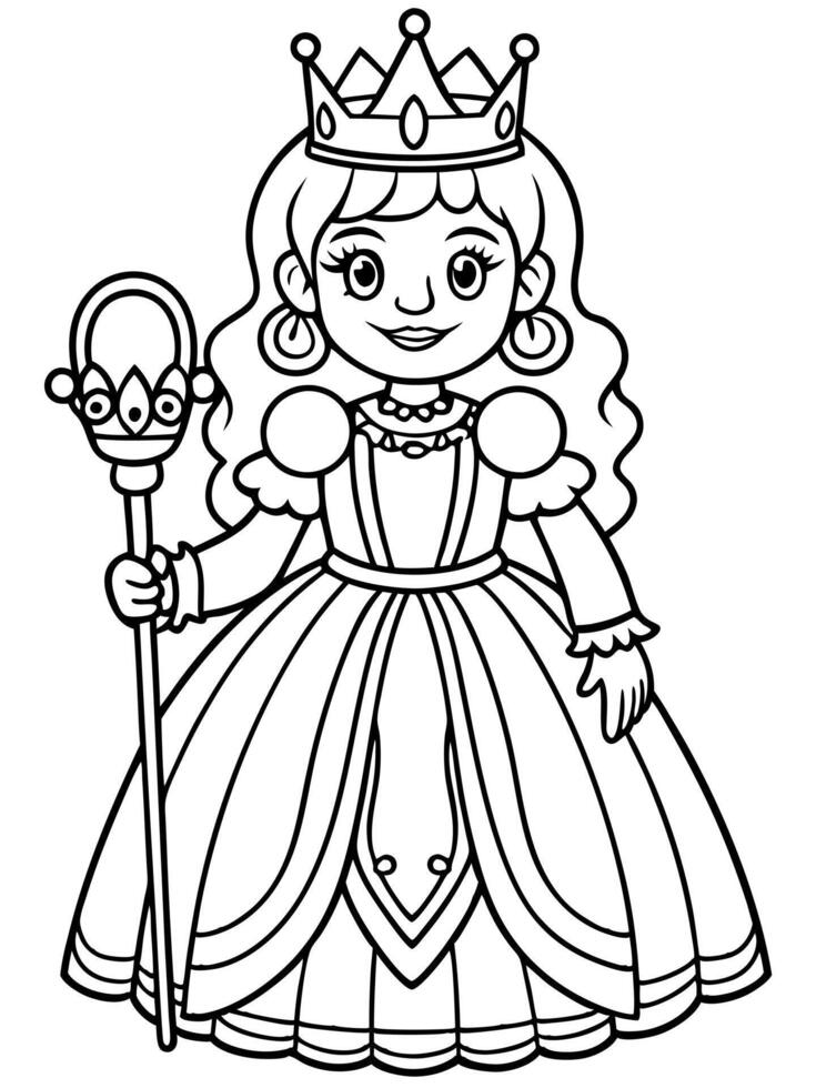 a royal princess wearing a jeweled crown and holding a scepter, standing on her royal throne kids vector
