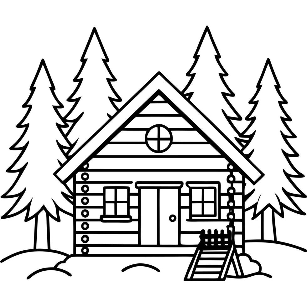 cabin, illustration line art vector