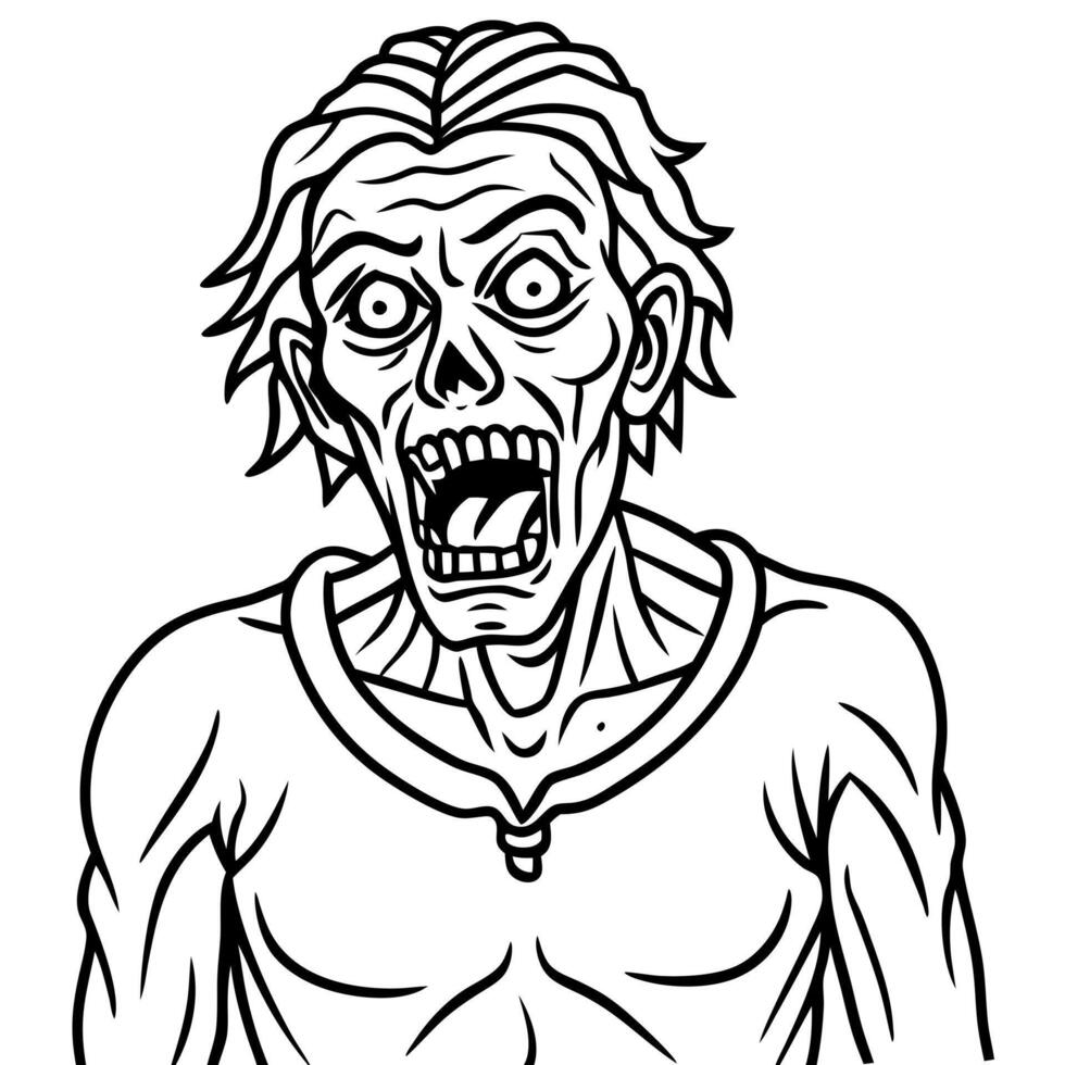scary zombie - horror concept on transparent background , illustration line art vector