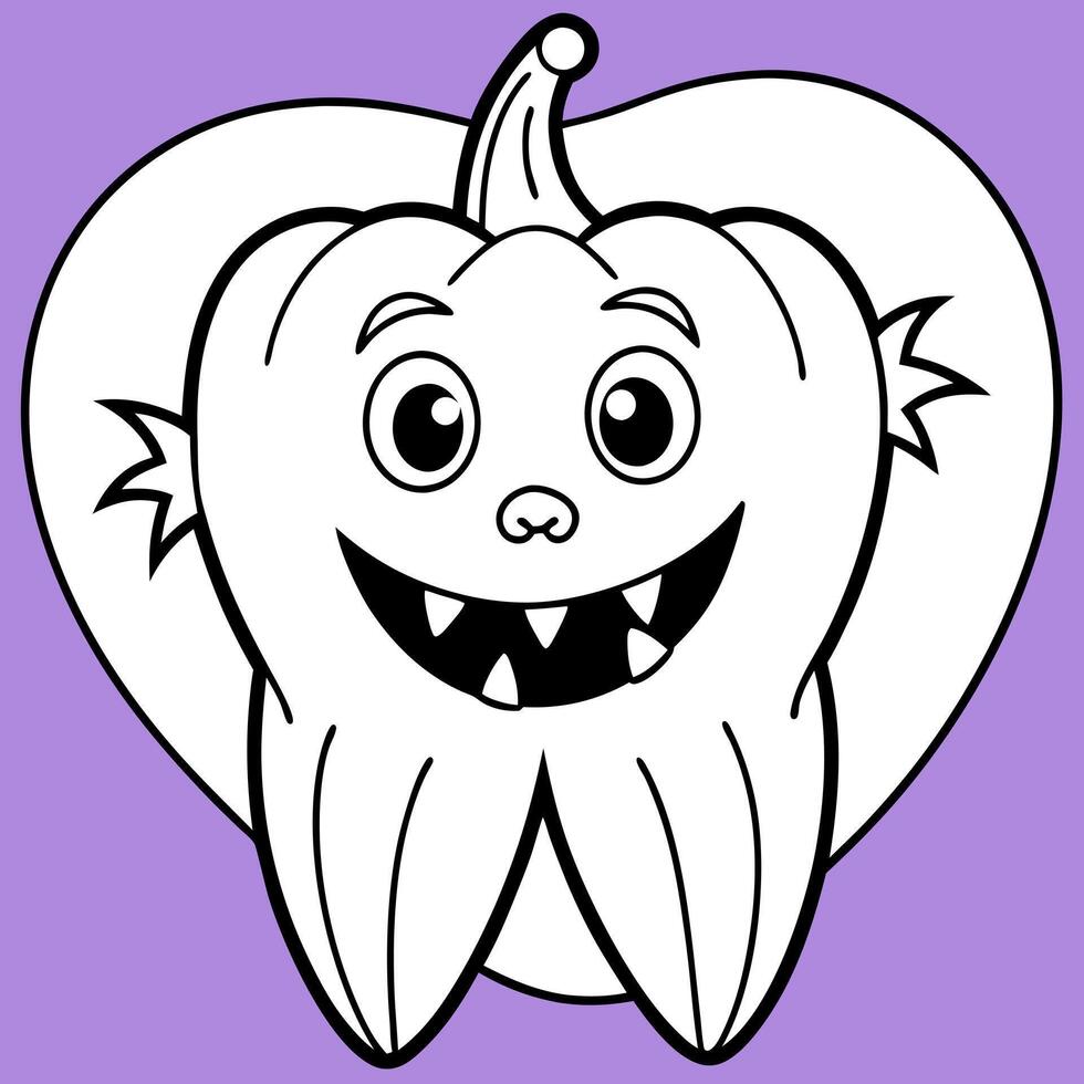 dentist halloween theme white tooth adorned in halloween style on purple background, vector