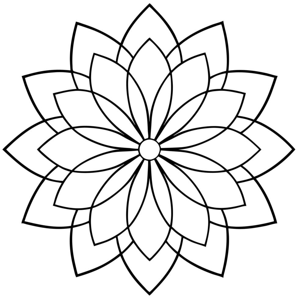 simplified mandalas with large petal shapes and bold, repetitive patterns, illustration line vector