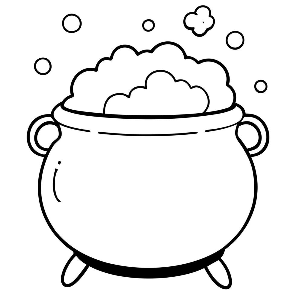 a large cauldron bubbling over, bold outlines, cartoon bubbles, illustration line art vector