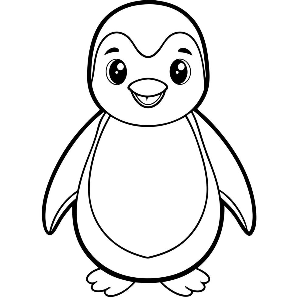 cute penguin smile, illustration line art vector