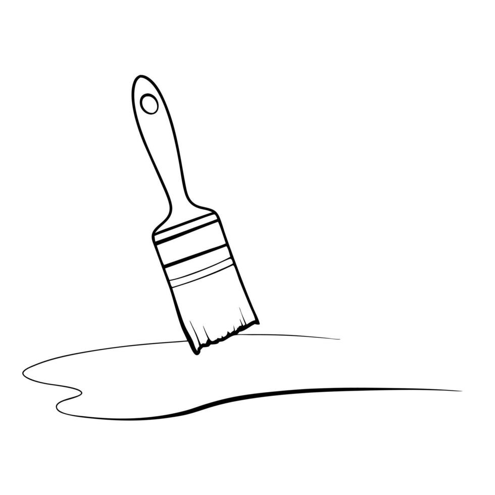 a brush paints the surface, illustration line art vector