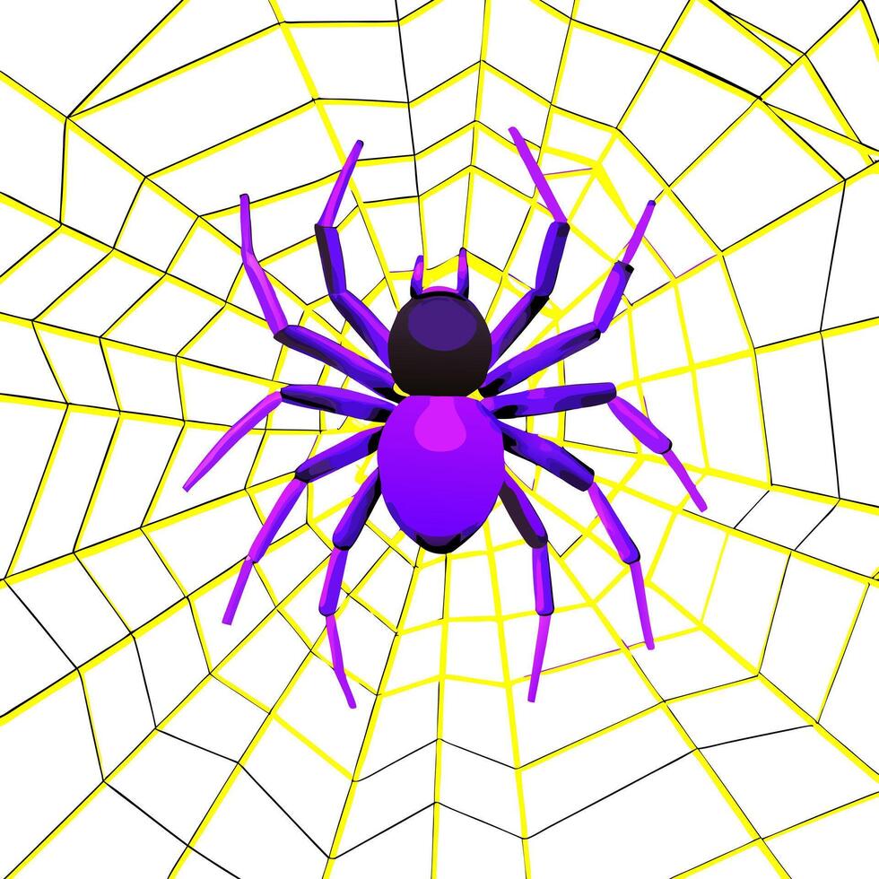 cyberspider on digital glowing web background purple 3d techno insect with yellow force field s vector