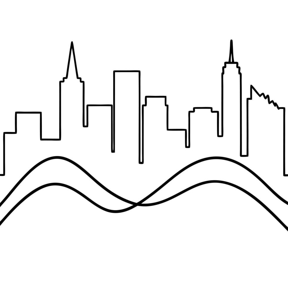 the pulse line in the view of the city, illustration line art vector