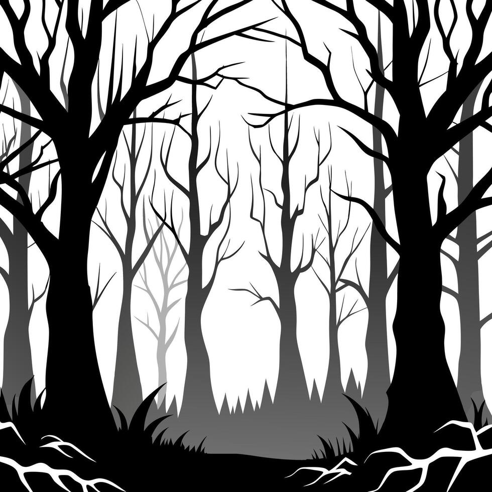 dark misty forest backdrop enchanted woods gloomy foggy grove mystery halloween background vector