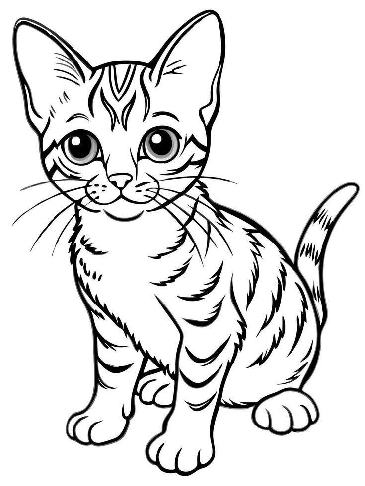 a japanese bobtail kitten, illustration line art vector