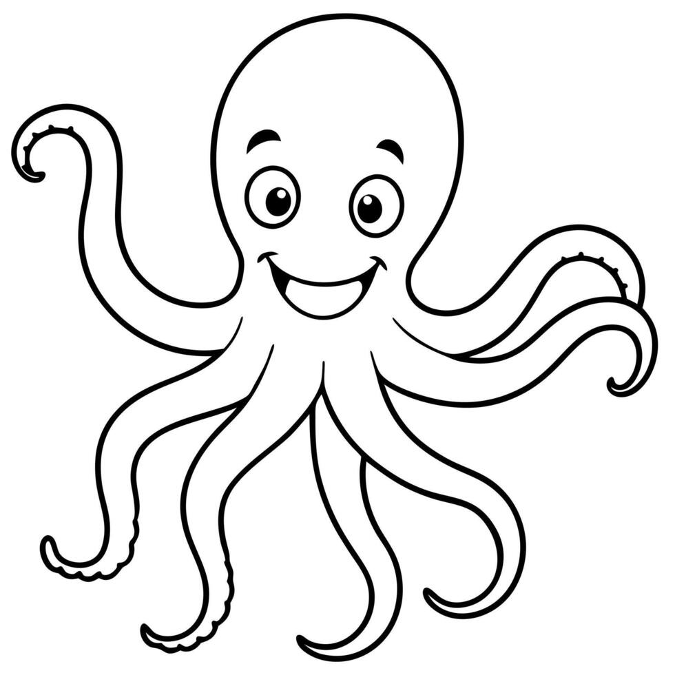 octopus with a playful expression and tentacles waving, illustration line art vector