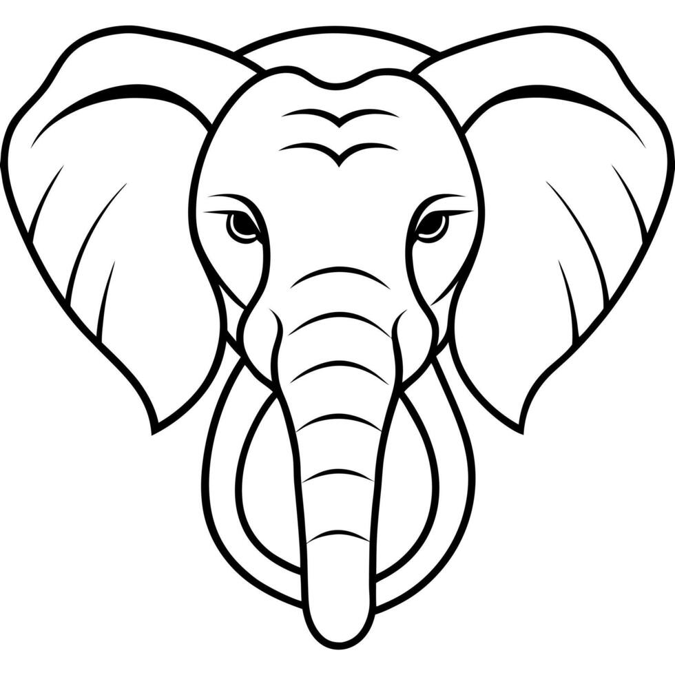 a asian elephant head with white background, illustration line art vector