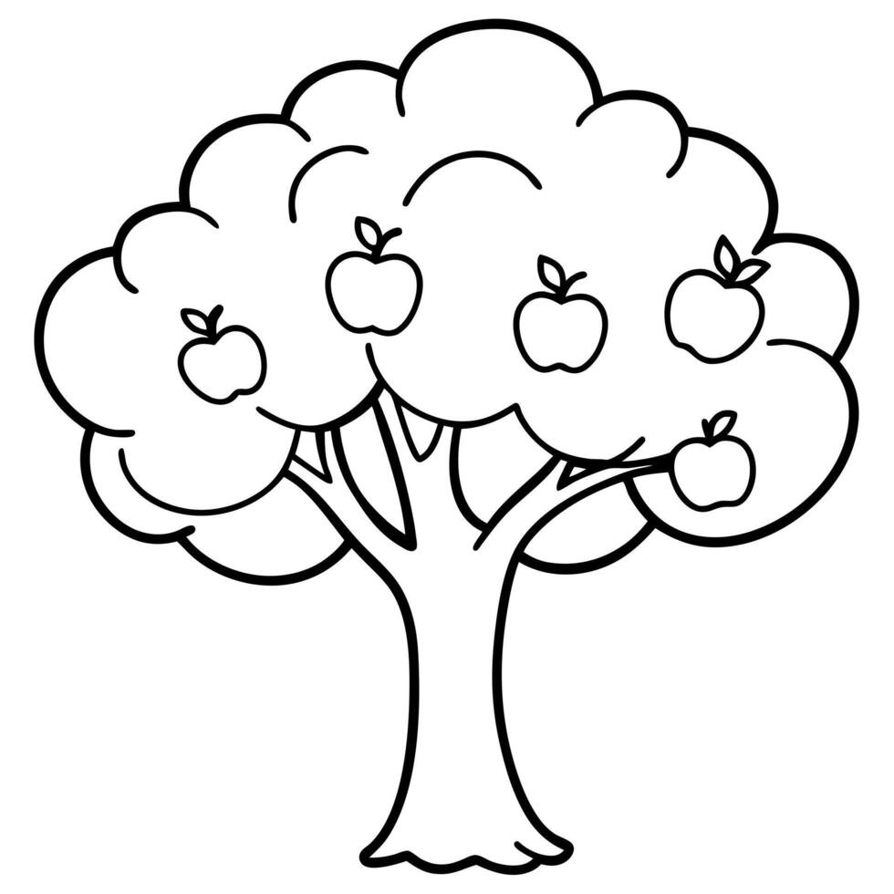 the apple tree cartoon style, illustration line art vector