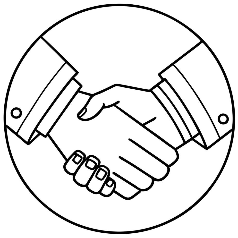 two hands shaking, representing agreements, partnerships, and deals, illustration line art vector