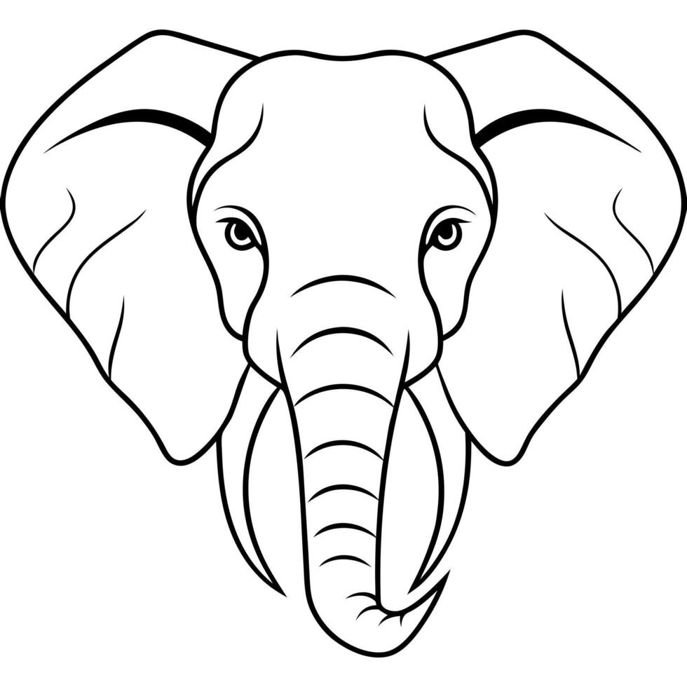 a asian elephant head with white background, illustration line art vector
