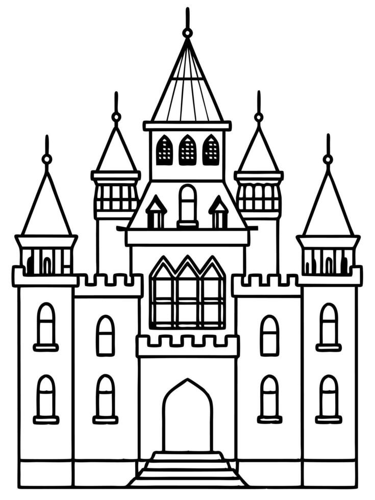 a french chateau with turrets and intricate detailing, illustration line art vector
