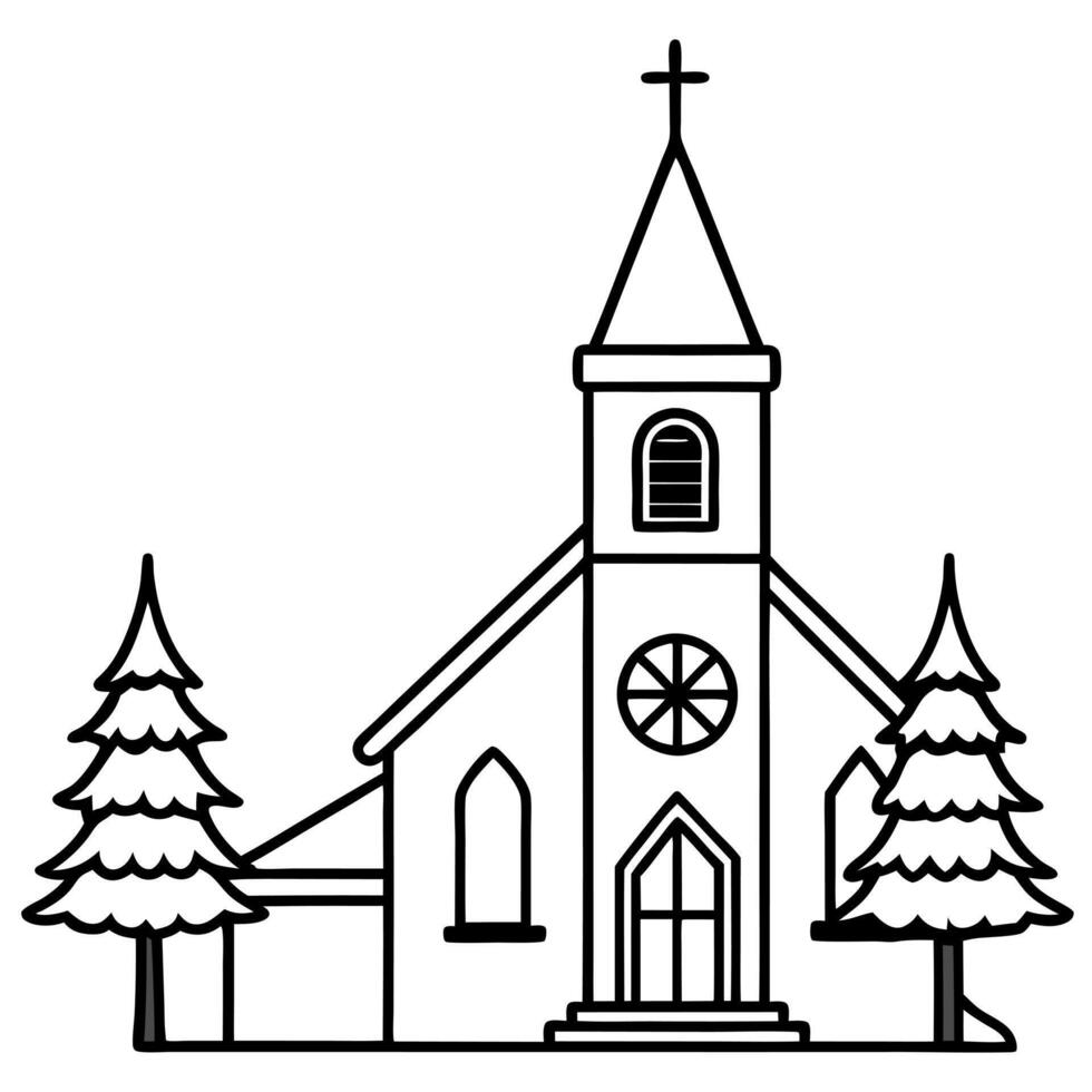 art a church image for christmas day, illustration line art vector