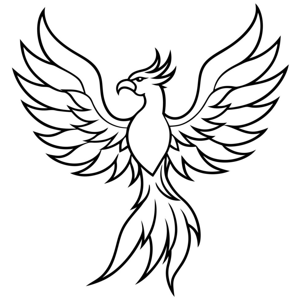 line art of a phoenix rising, illustration line art vector