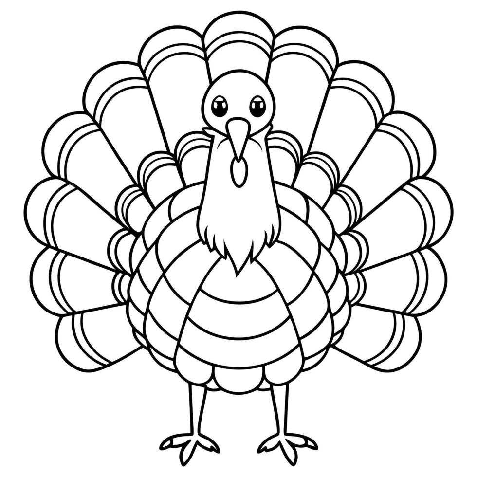 turkey front view coloring page, illustration line art vector