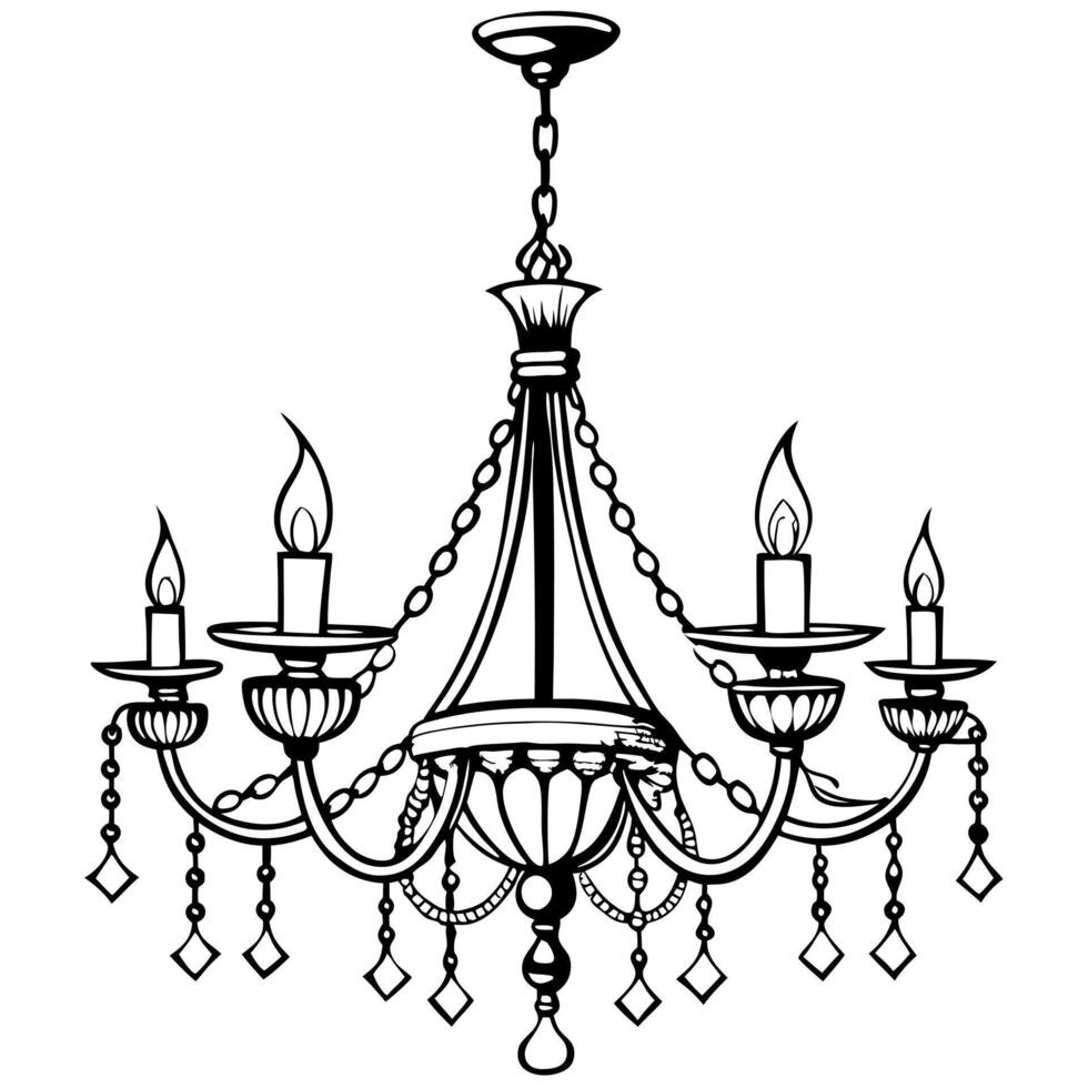 chandelier, illustration line art vector