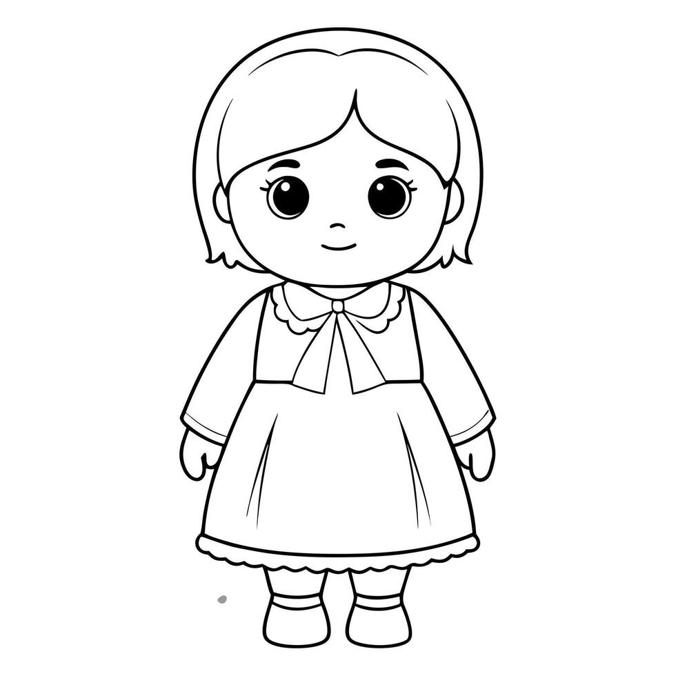 cute doll, illustration line art vector