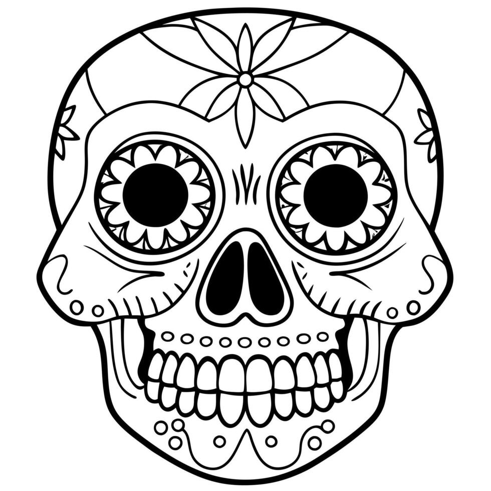 painted human skull for the day of the dead in mexico, illustration line art vector