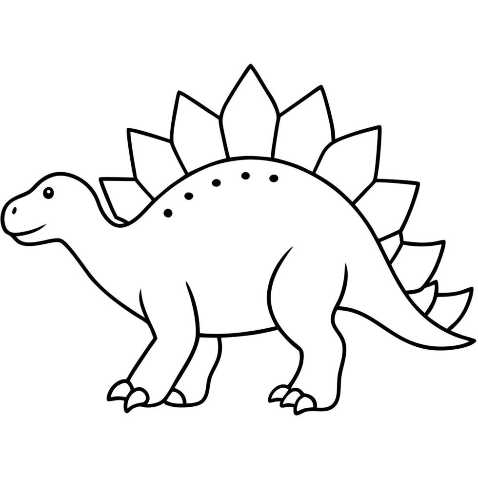 black and white stegosaurus dinosour, illustration line art vector
