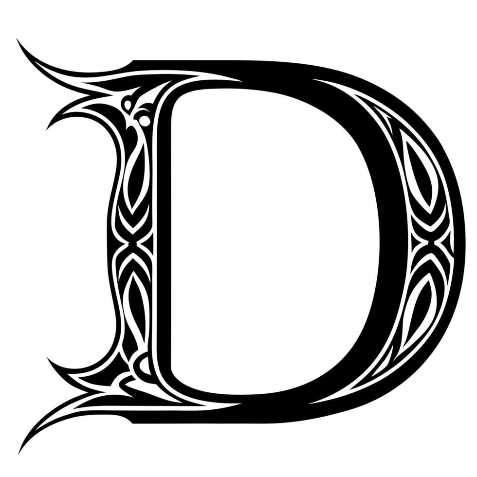 the letter d in the style of a tribal tattoo, illustration line art vector