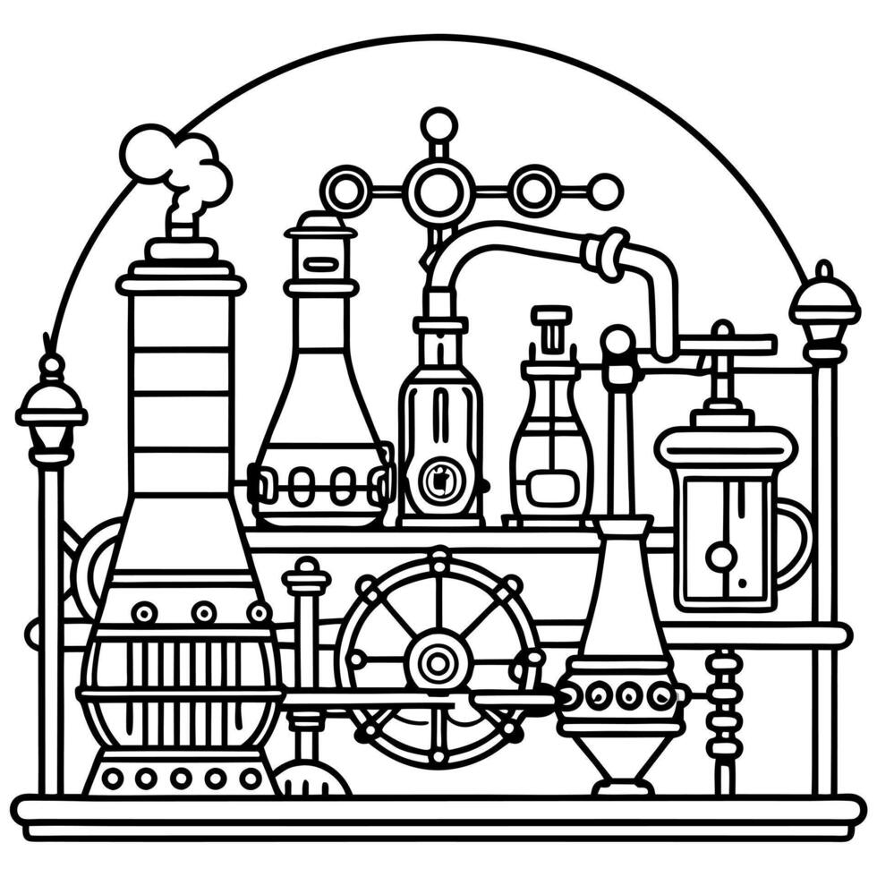 scientist laboratory in steampunk look style with high details abd beautiful vintage tone collor vector
