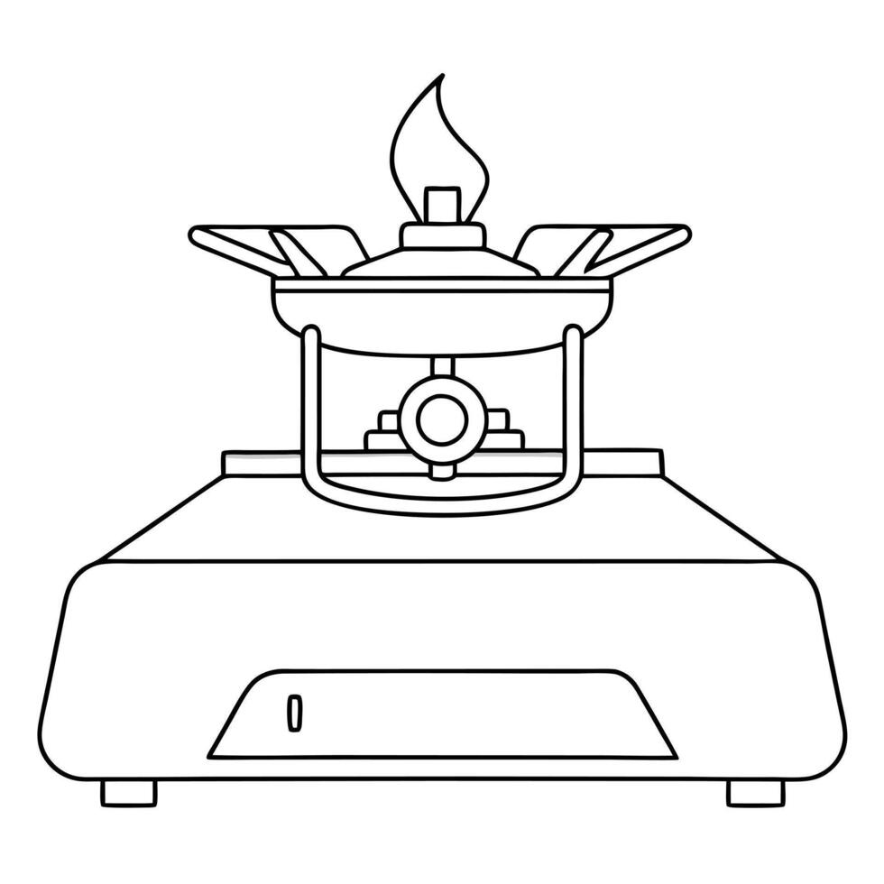 gas camping burner, illustration line art vector