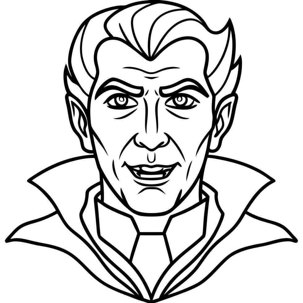 mysterious vampire male person face portrait, illustration line art vector