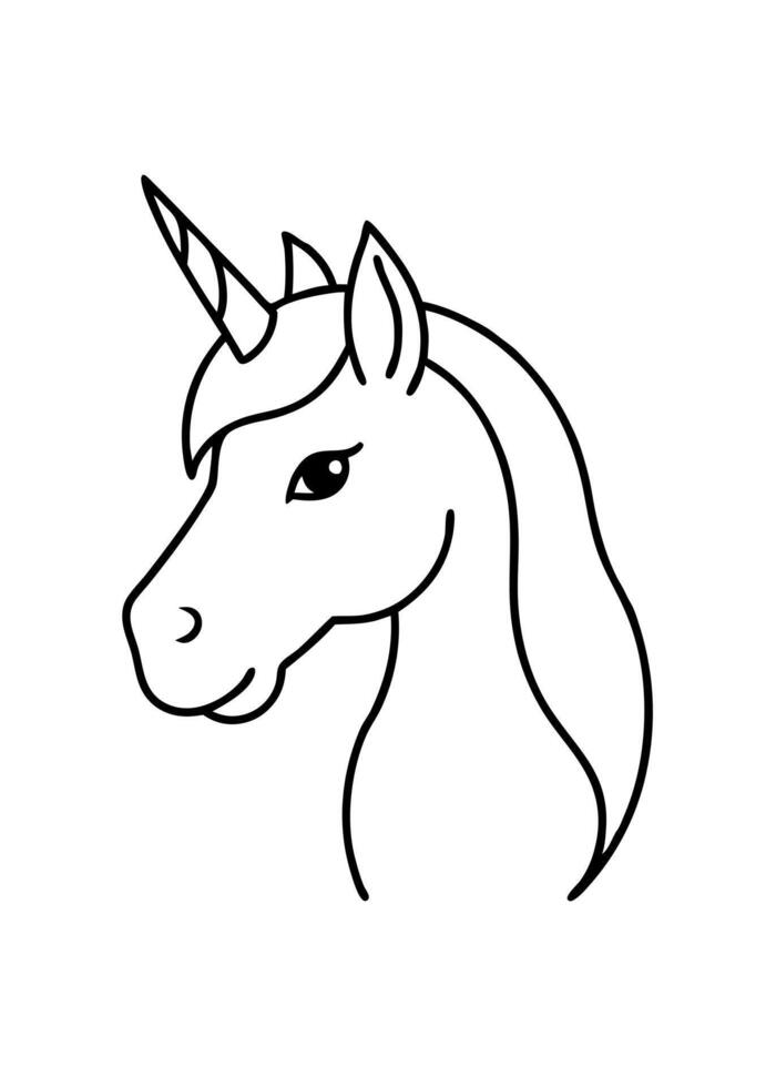 unicorn portrait, illustration line art vector