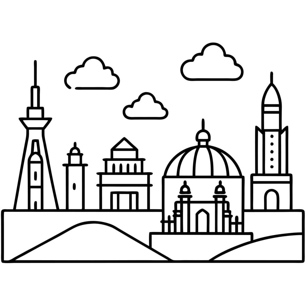 minimalist skyline of famous landmarks, illustration line art vector