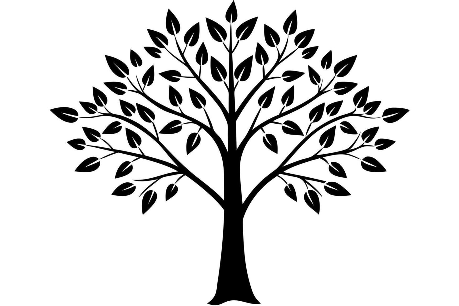 black silhouette of a tree with leaves isolated on white background, illustration vector