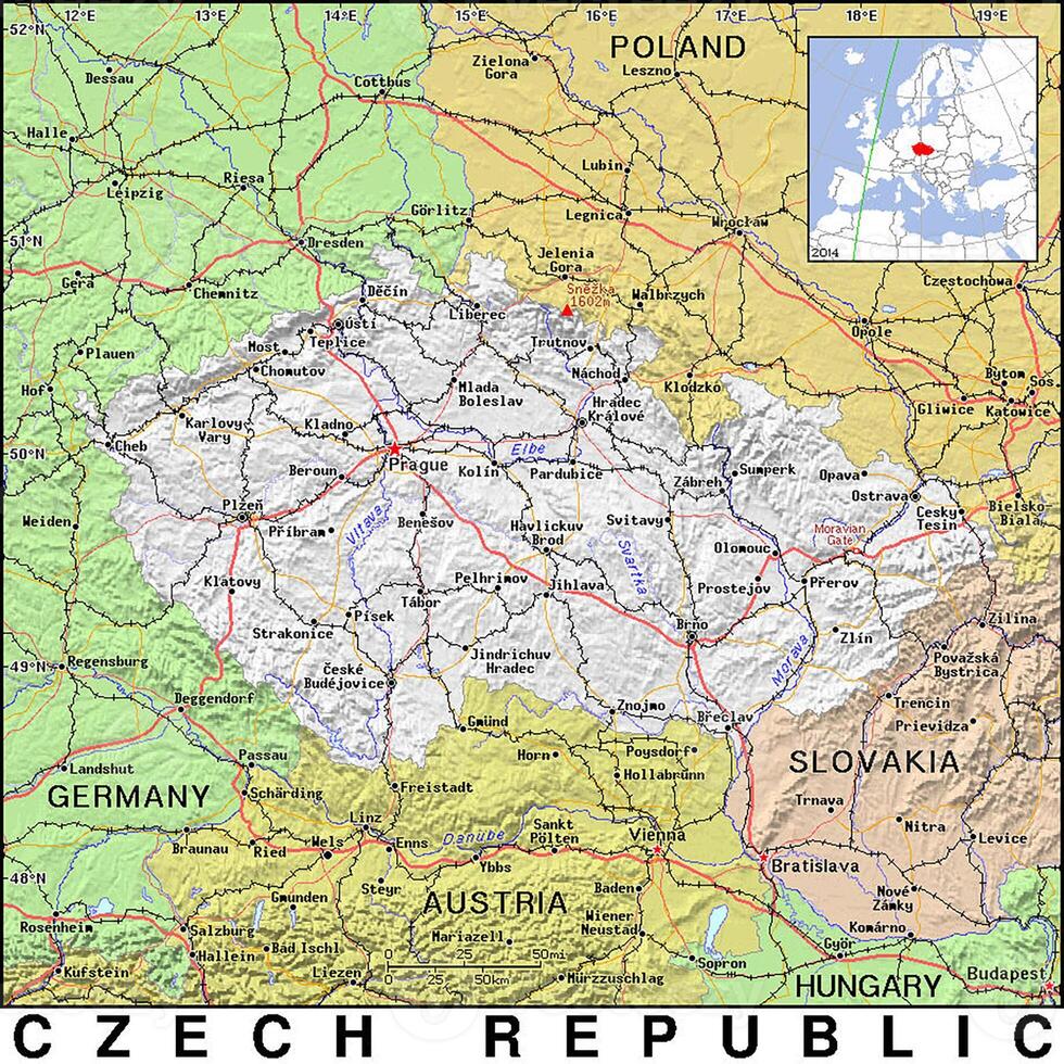 A map of czech republic with the capital and major cities photo