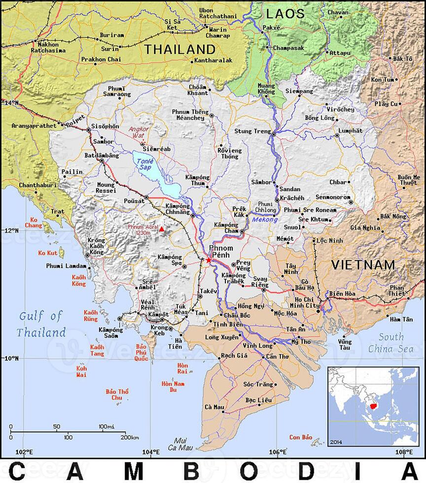 The map of cambodia shows the location of the capital photo