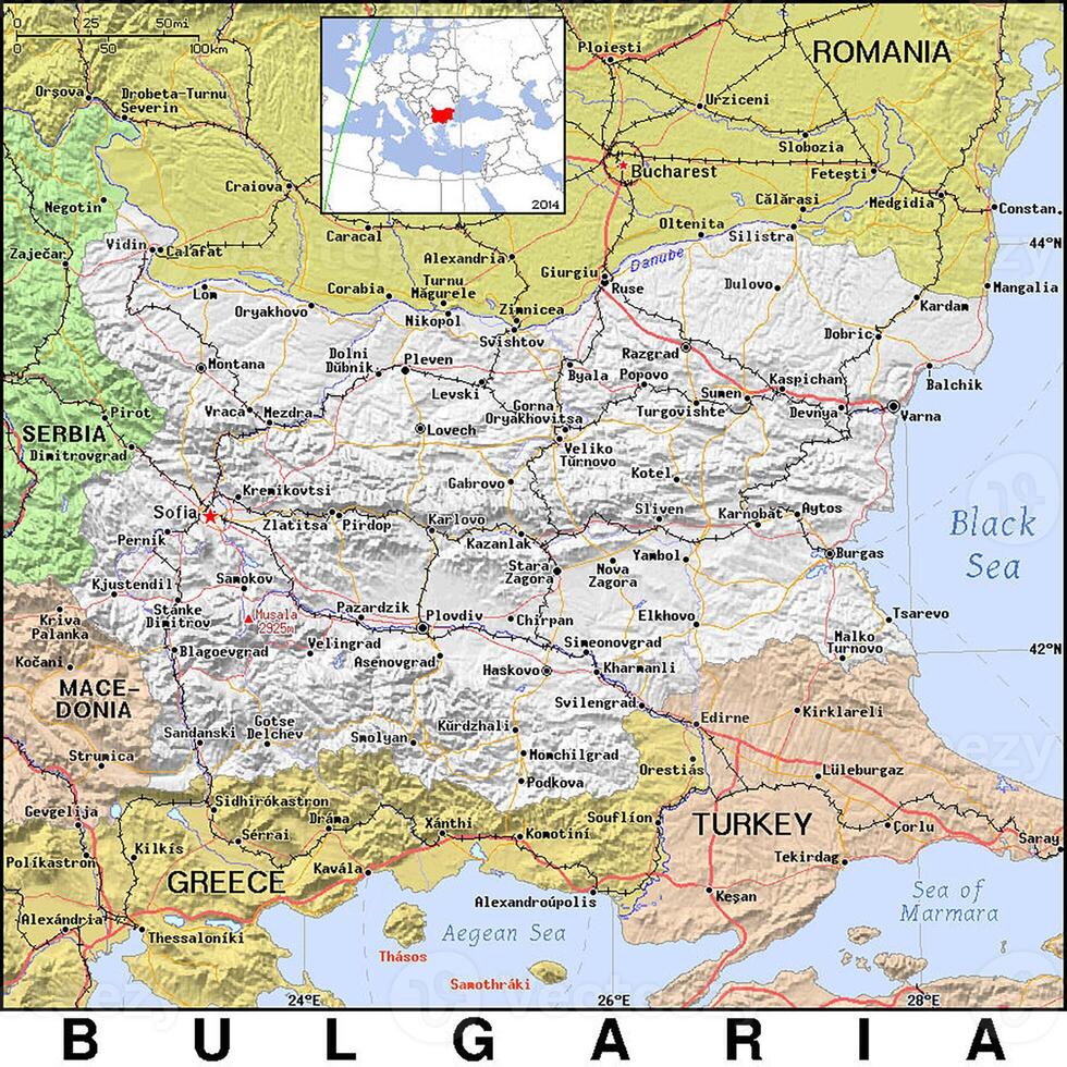 A map of bulgaria with the capital and major cities photo