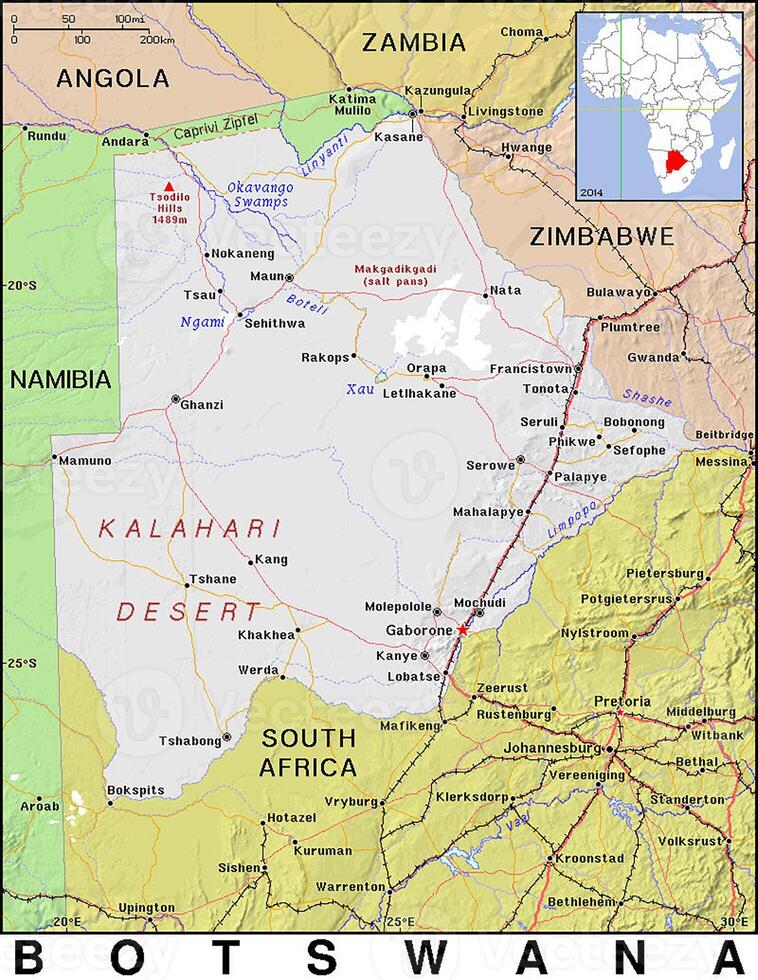 A map of botswana with the location of the capital photo