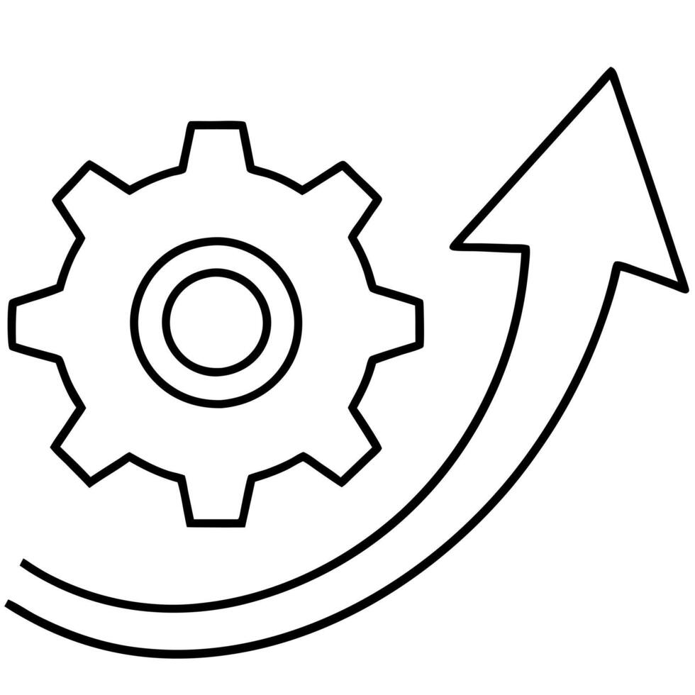 a circular arrow or a spiral that moves upward, incorporating a gear or a graph element the design vector