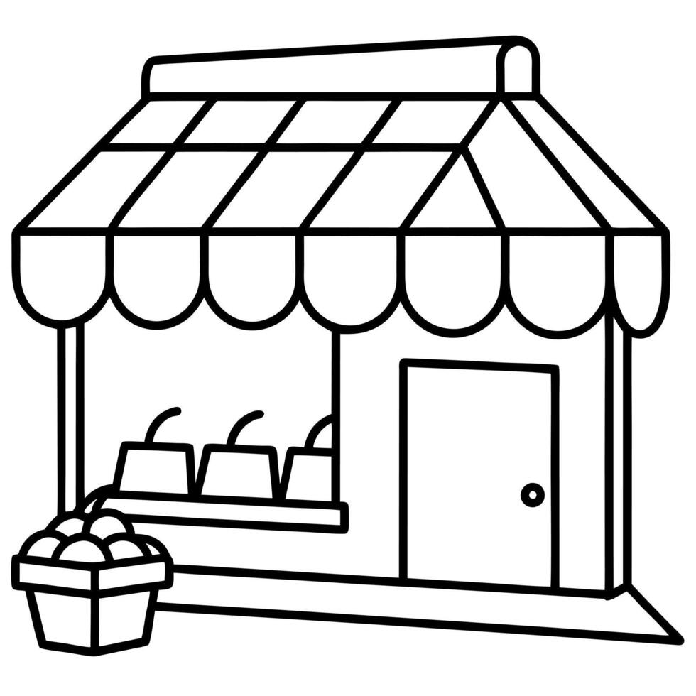 a village grocery shop, illustration line art vector
