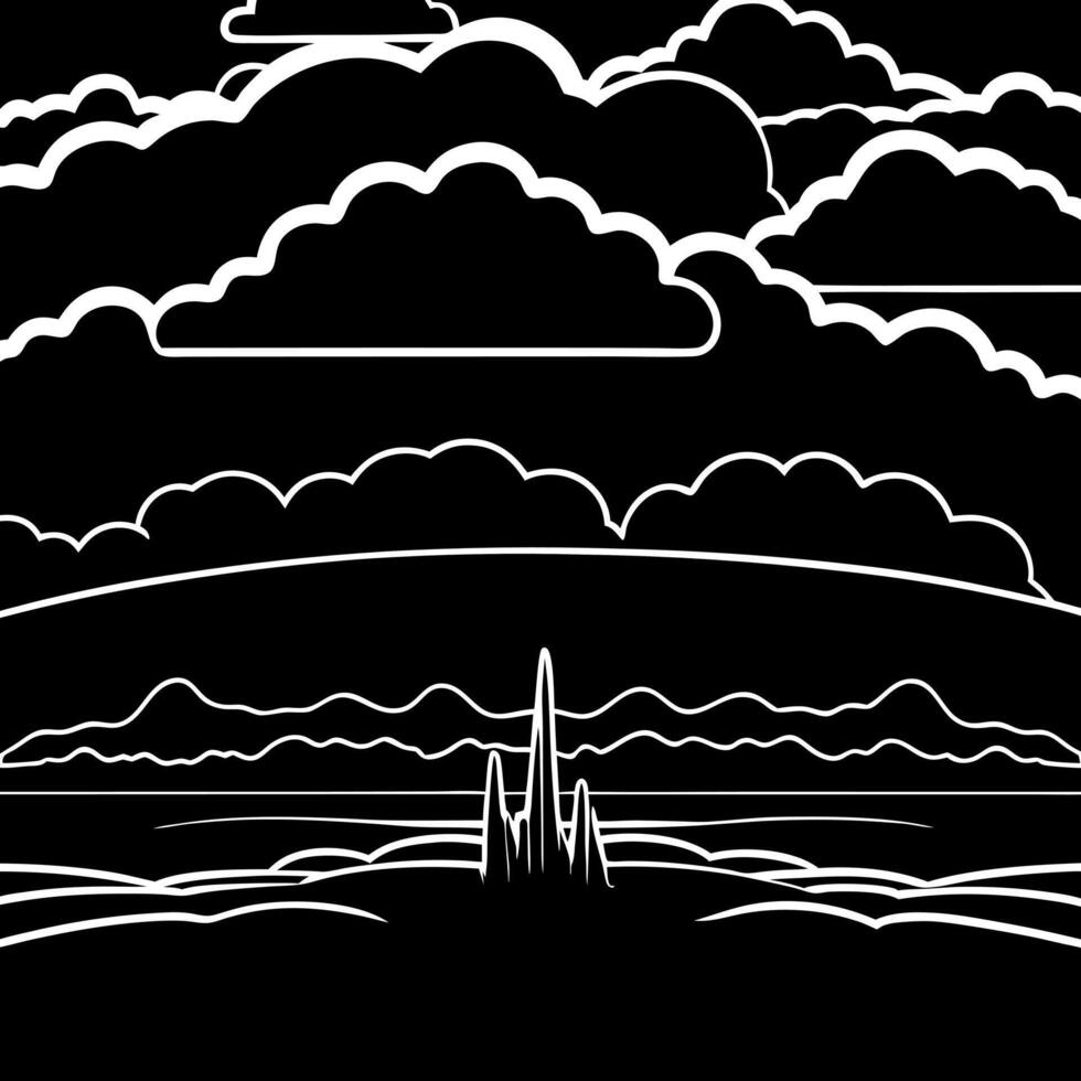 panoramic view of an abstract fog with white cloudiness moving on a black background with copyspace vector
