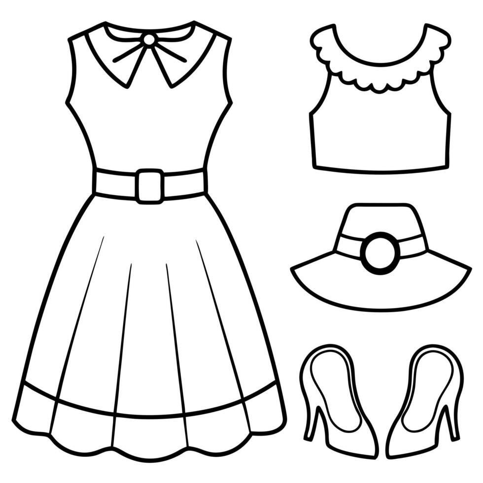 dress-up clothes and accessorie, illustration line art vector