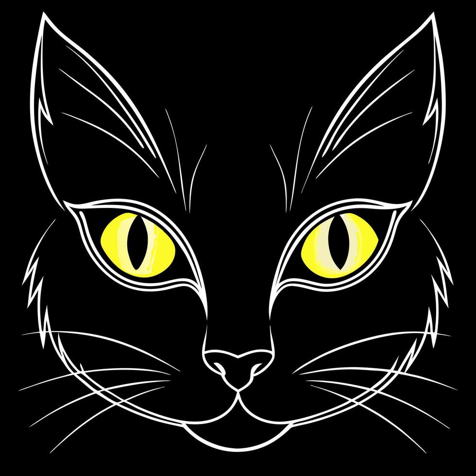 bright glowing cats eyes against a dark background halloween eyes, illustration line art vector