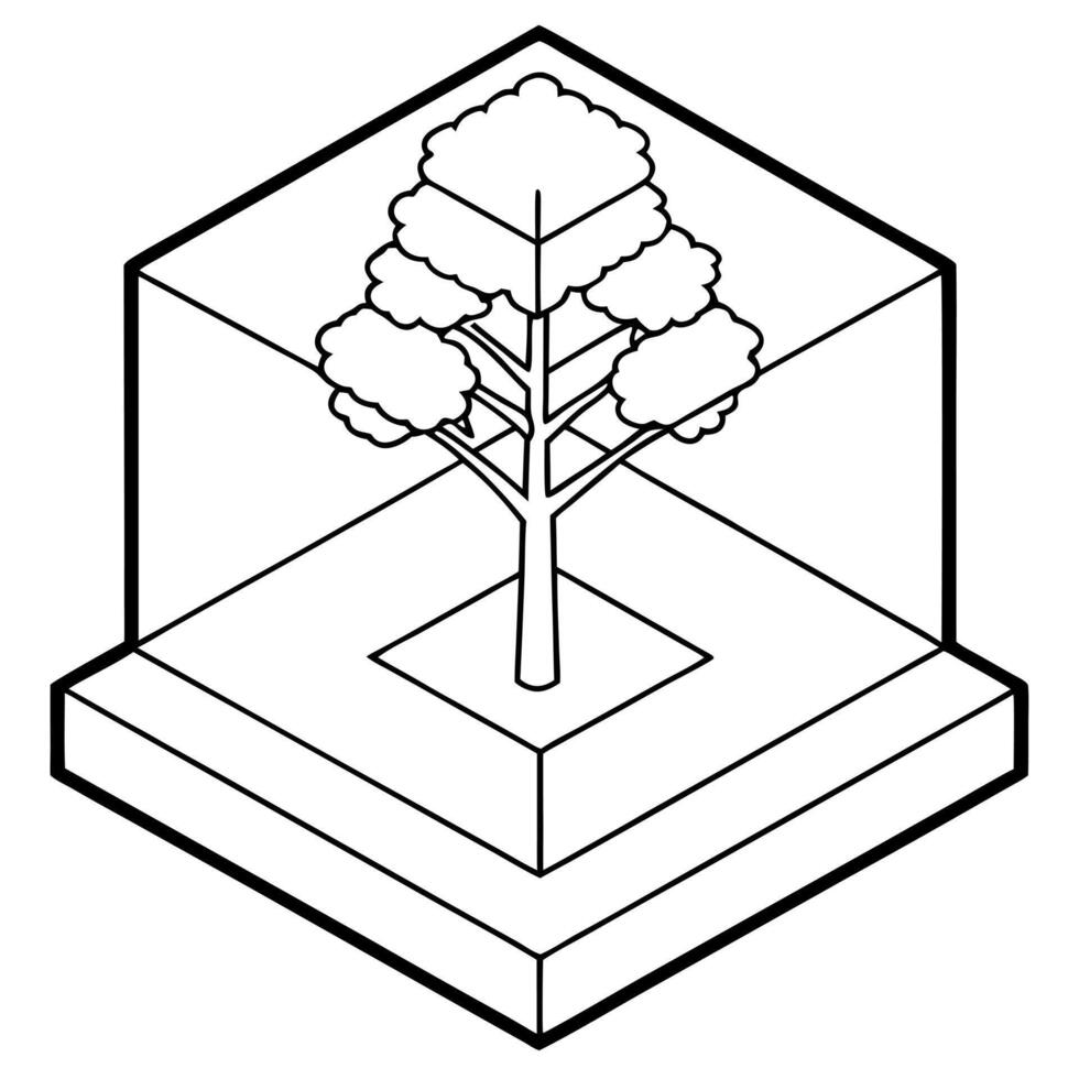 isometric blueprint tree, illustration line art vector