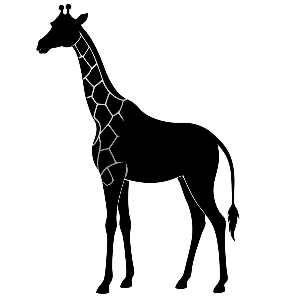 giraffe silhouette with white background, illustration line art vector