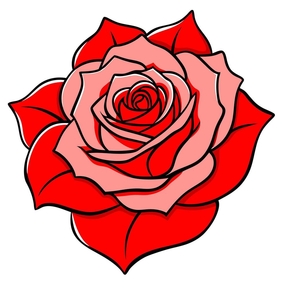 a detailed of a blooming red rose with layered petals and sharp, clean lines, vector