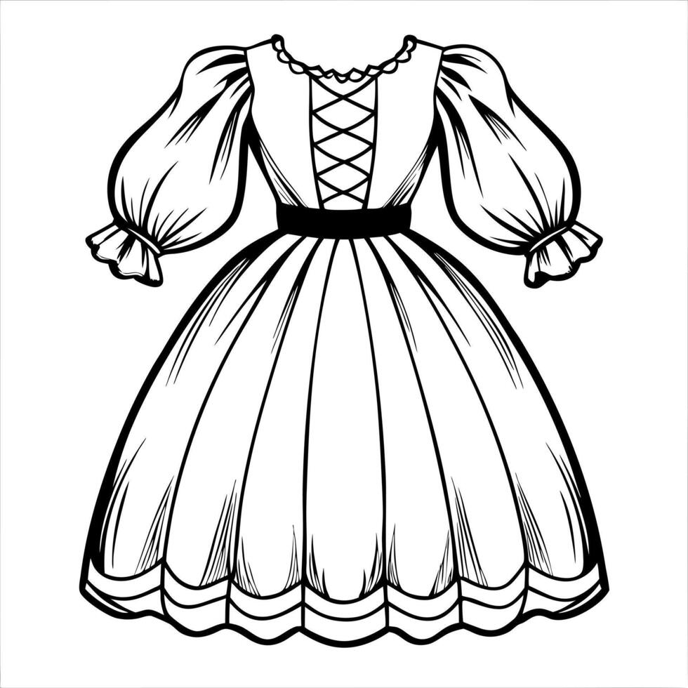 balloon sleeve dress design, smooth line, , white background, illustration line art vector