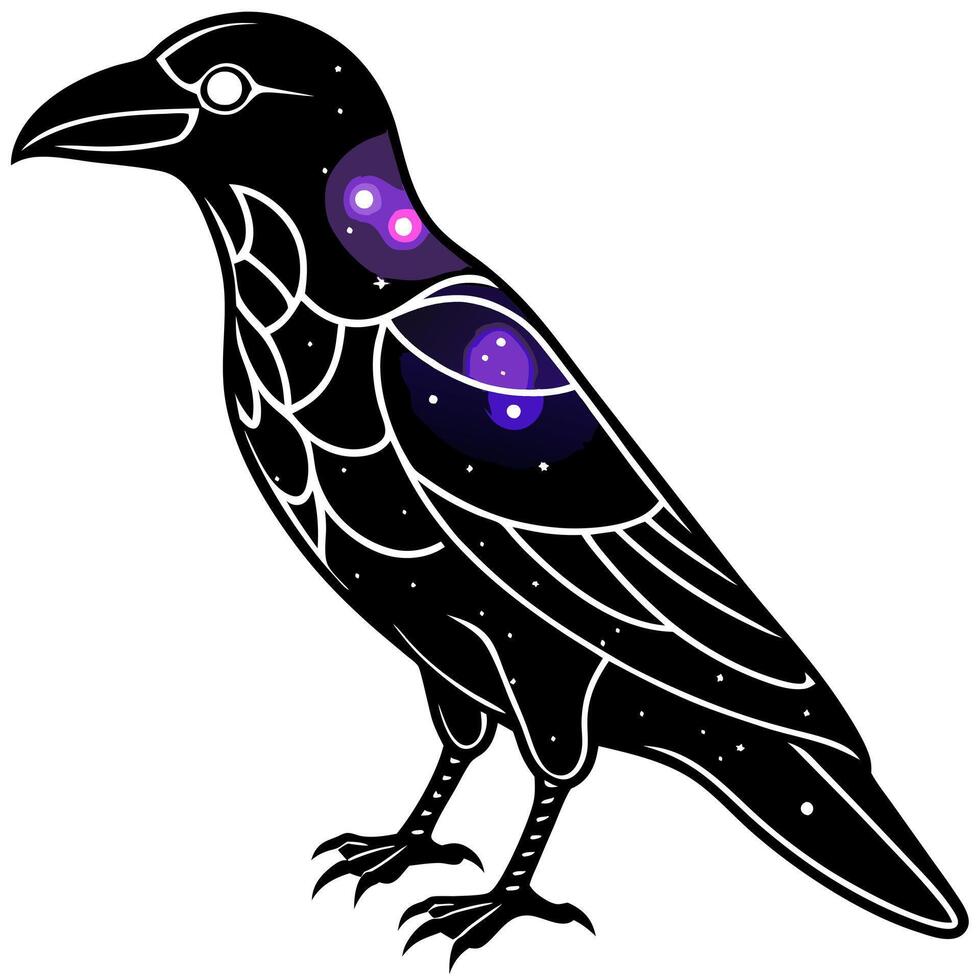 raven made of the night sky galaxy night sky raven silhouette design, cosmic jeweltone colors vector