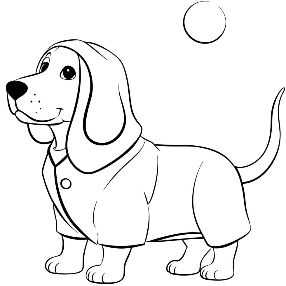 bloodhound pluto decided to put on a raincoat, take its ball, and go out, illustration line vector