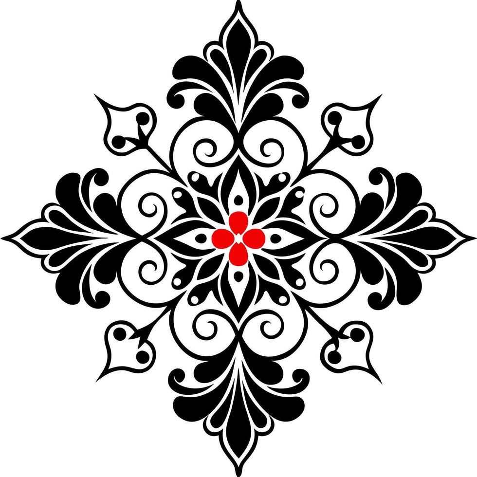 an image of a black and white floral pattern on a white background with a red, art panel for vector