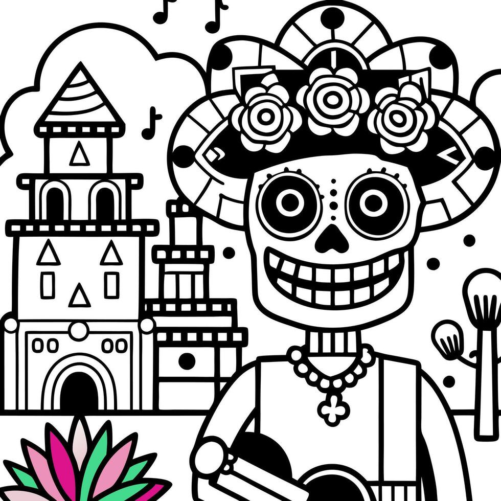 day of the dead street festival, cartoon style, vivid, colourful, macabre, surreal, superb, vector