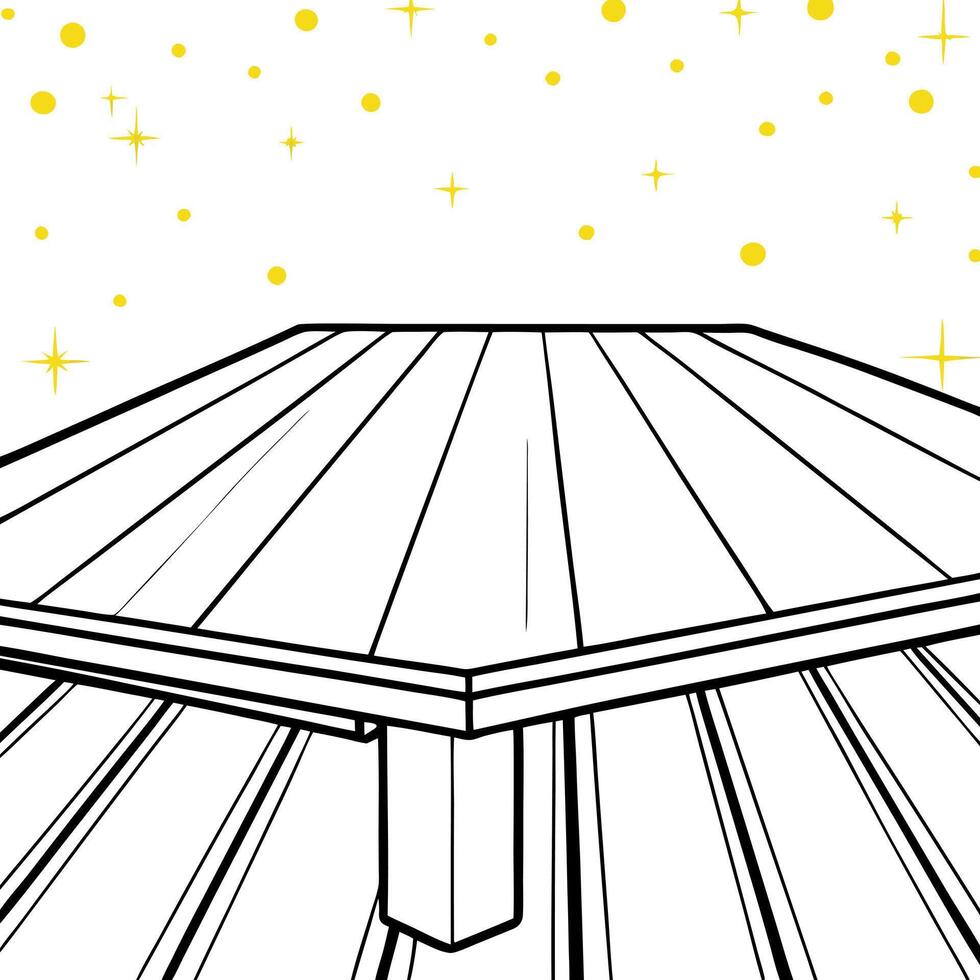empty wood table top on blur light gold bokeh of cafe restaurant, illustration line art vector